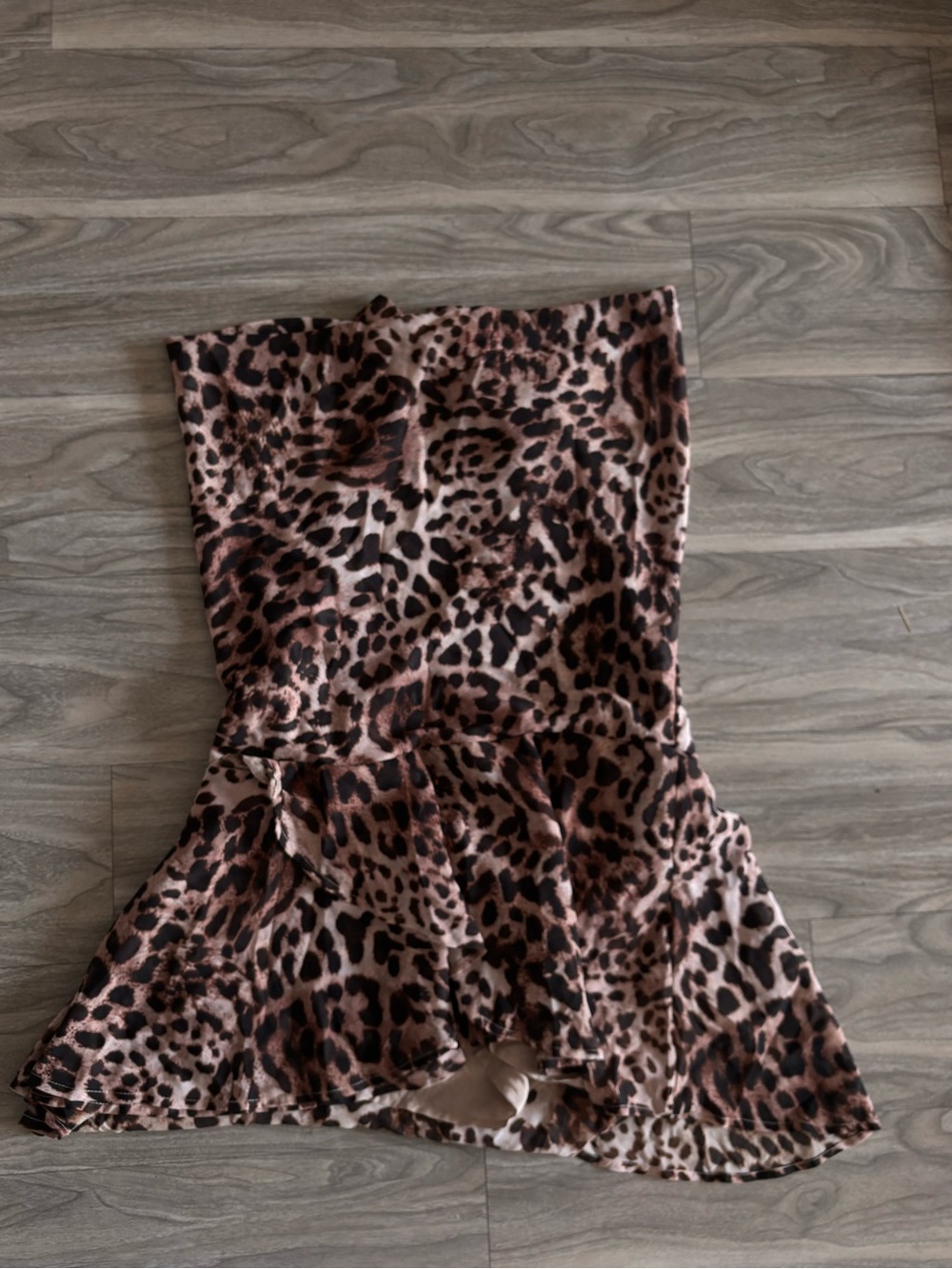 Leopard Print Strapless Ruffled Mini Dress - Brown/Tan/Black